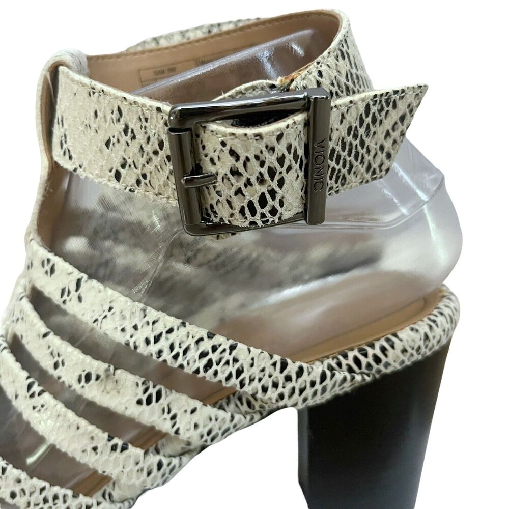 Vionic Sami Snake Print Sandals Block Heel Open Toe Ankle Strap Leather - Picture 4 of 10